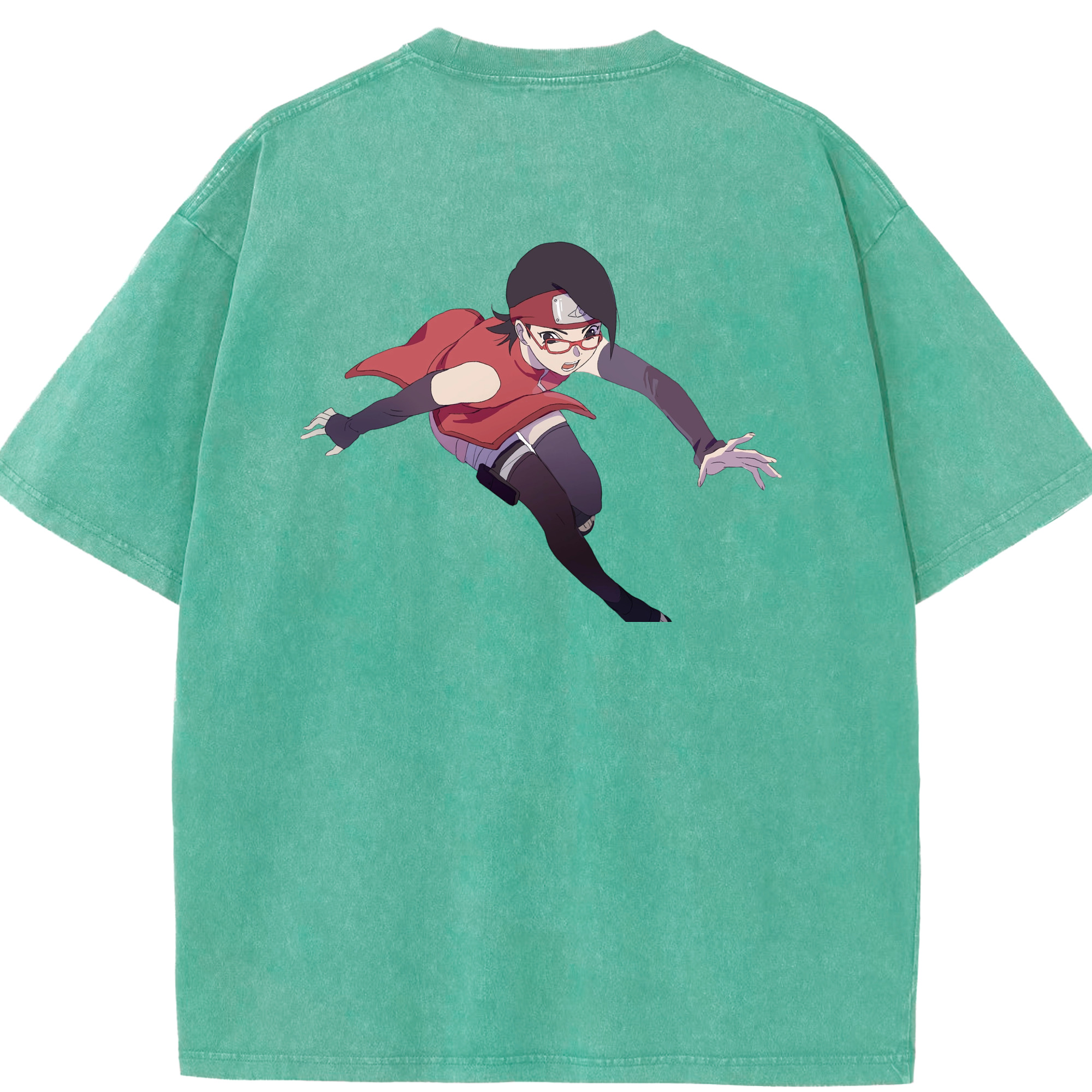 （画像用） NARUTO -ナルト- うちは サラダ Uchiha Sarada 綿100% ヴィンテージ風 半袖Tシャツ（背面プリント）